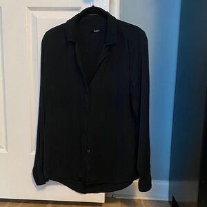 Quince Black Long-Sleeve Button-Down Blouse